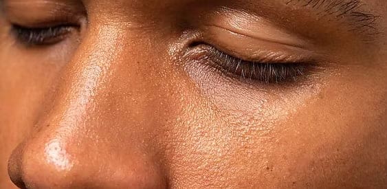 close up view young man pores portrait